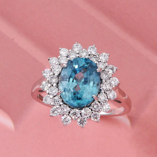 AAA Blauer Zirkon, Lab Grown Diamant Ring 375 Weiß Gold (Größe 19.00) ca. 5.14 ct