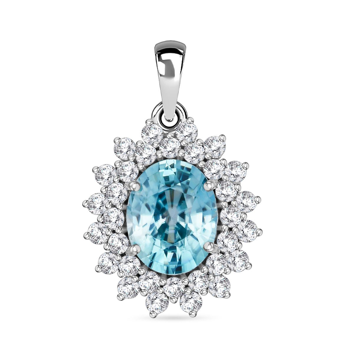 AAA Blauer Zirkon, Lab Grown Diamant Anhänger 375 Gold Weiß ca. 5,14 ct.