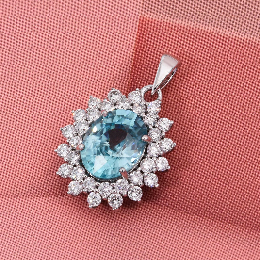 AAA Blauer Zirkon, Lab Grown Diamant Anhänger 375 Gold Weiß ca. 5,14 ct.