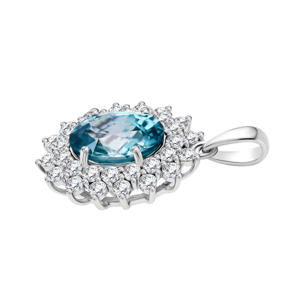 AAA Blauer Zirkon, Lab Grown Diamant Anhänger 375 Gold Weiß ca. 5,14 ct.