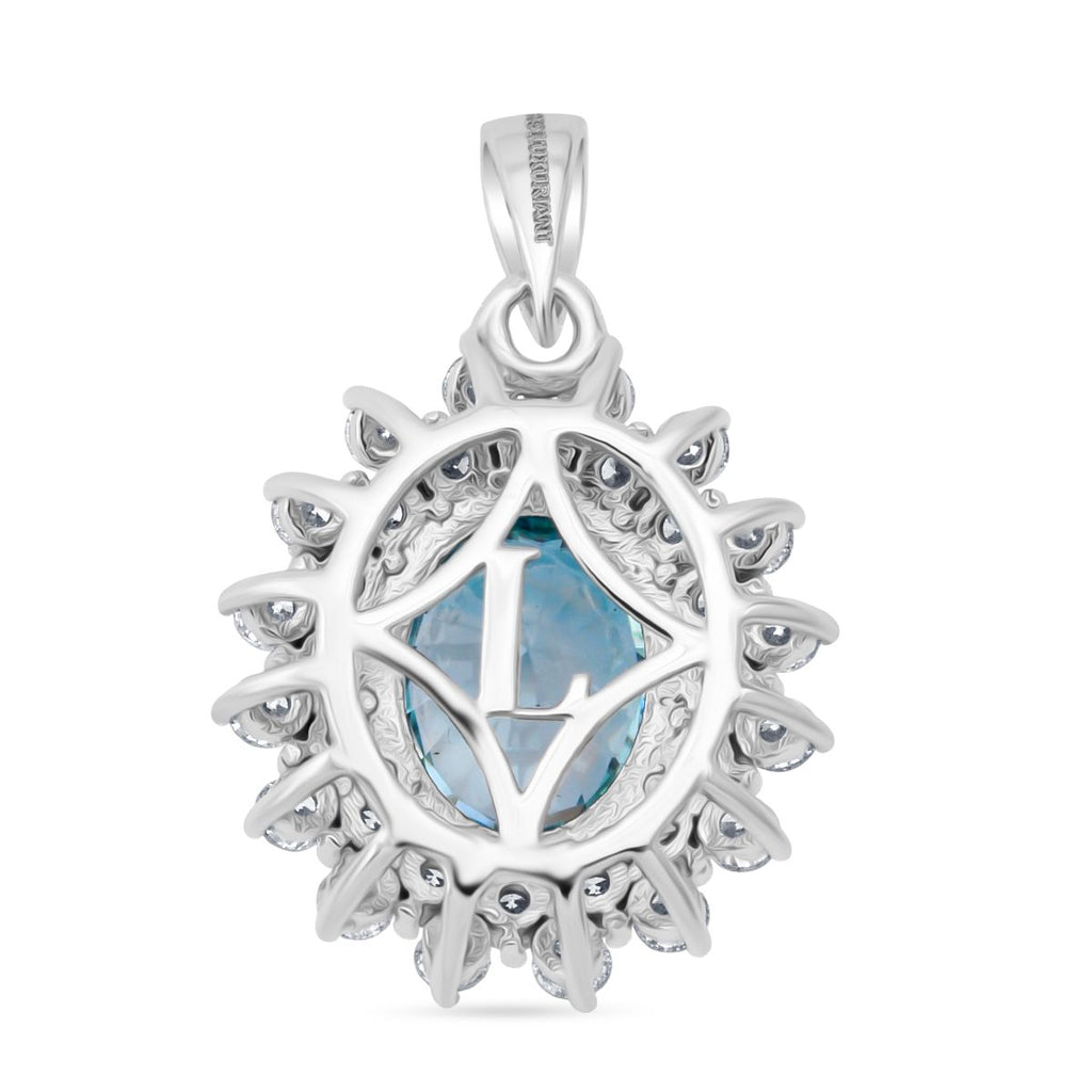 AAA Blauer Zirkon, Lab Grown Diamant Anhänger 375 Gold Weiß ca. 5,14 ct.