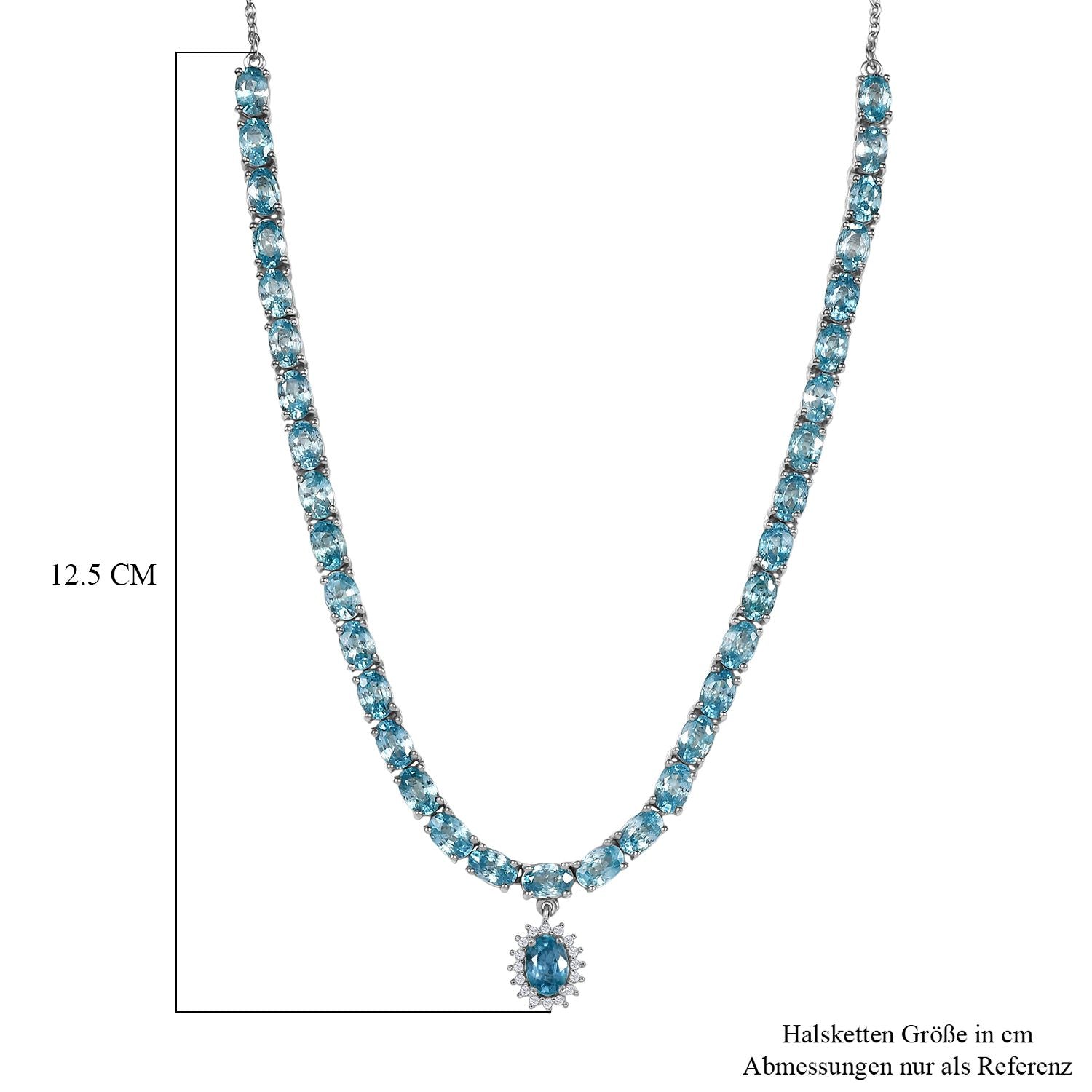 D'Joy Blauer Zirkon Halskette ca. 45 cm 925 Silber rhodiniert ca. 25,96 ct.