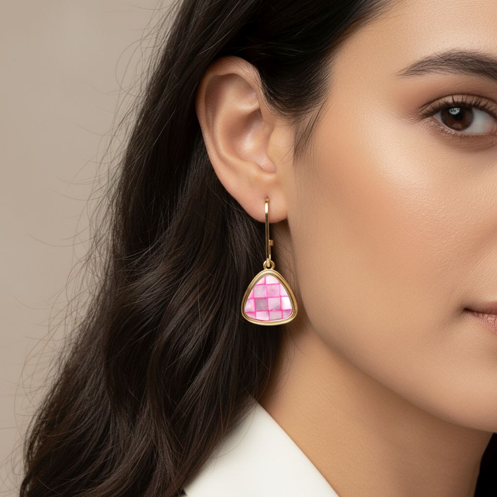 Rosa Muschelkernperle Ohrringe, Goldfarben
