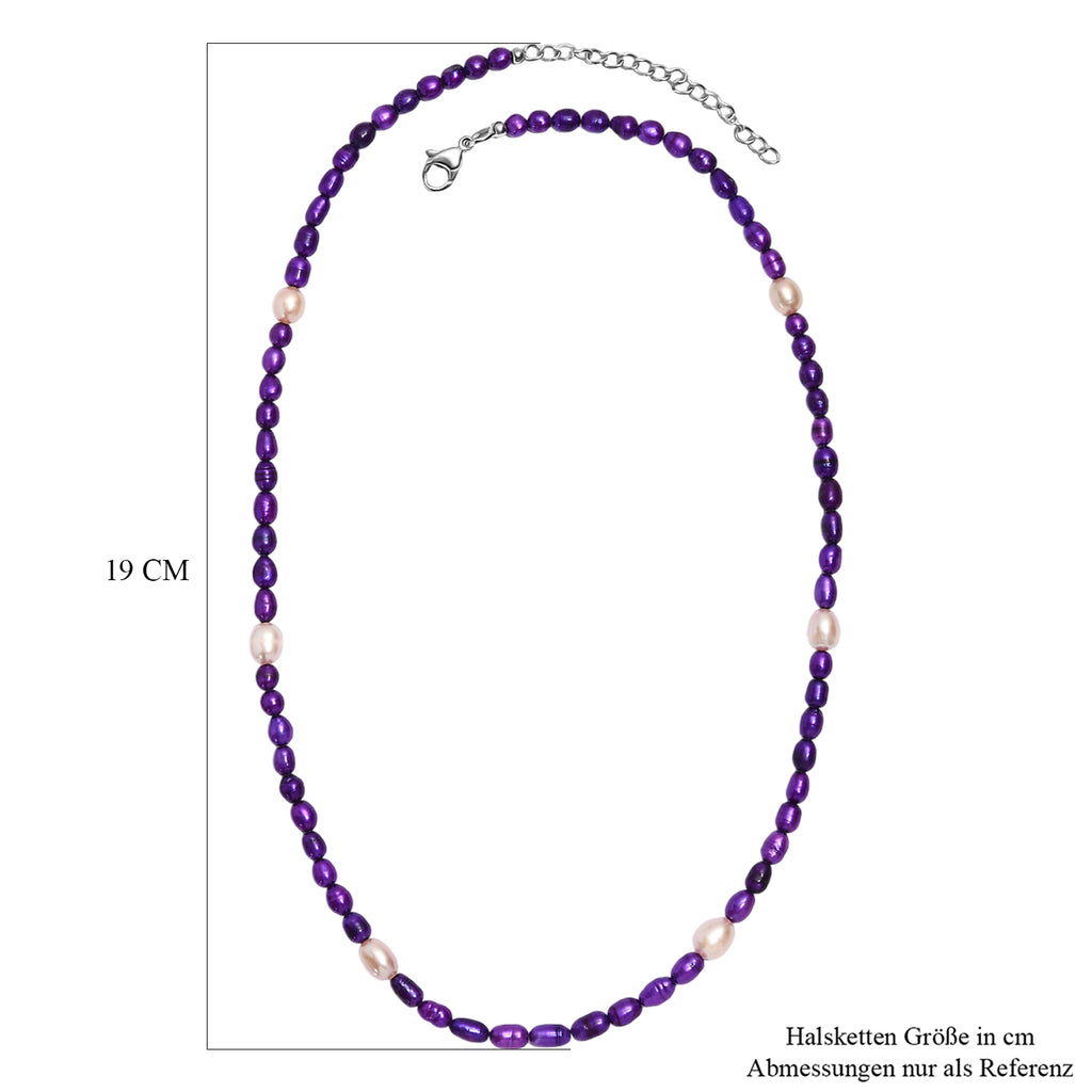 Violette Perle, Süßwasser Perle Halskette ca. 45 cm + 5 cm Extender, 316L Edelstahl