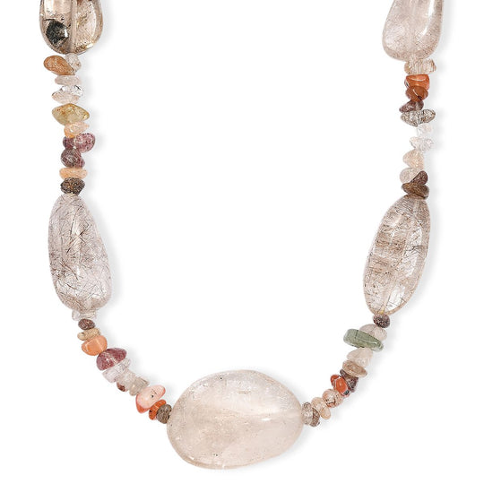 Mehrfarbige Edelsteine, Indischer Achat Halskette ca. 60 cm + 5 cm extender, 316L Edelstahl ca. 300.00 ct