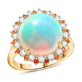 AAA Natürlicher, äthiopischer Welo Opal, Padparadscha Saphir, Lab Grown Diamant Ring 585 Gold (Größe 17.00) ca. 6.72 ct
