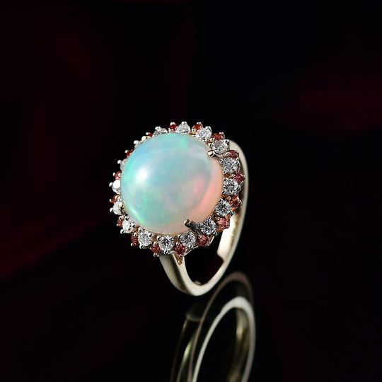 Luxuriant - AAA Natürlicher, äthiopischer Welo Opal, Padparadscha Saphir, Lab Grown Diamant Ring 585 Gold (Größe 20.00) ca. 6.72 ct