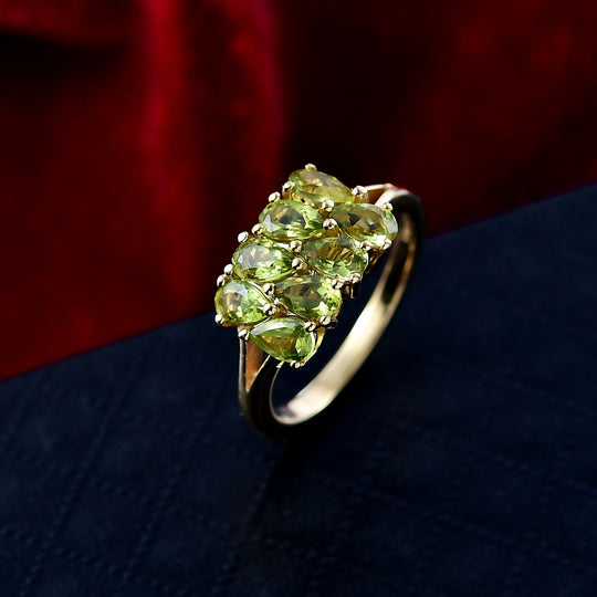 D'joy Natürlicher Peridot Ring 925 Silber 750 Gelb Vergoldet (Größe 21.00) ca. 1.86 ct