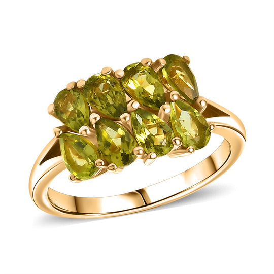 D'joy Natürlicher Peridot Ring 925 Silber 750 Gelb Vergoldet (Größe 21.00) ca. 1.86 ct