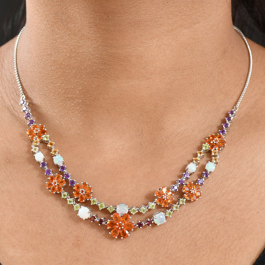 D'Joy AA Salamanca Feueropal, Mehrfarbige Edelsteine Halskette ca. 45 cm 925 Silber rhodiniert ca. 13.41 ct