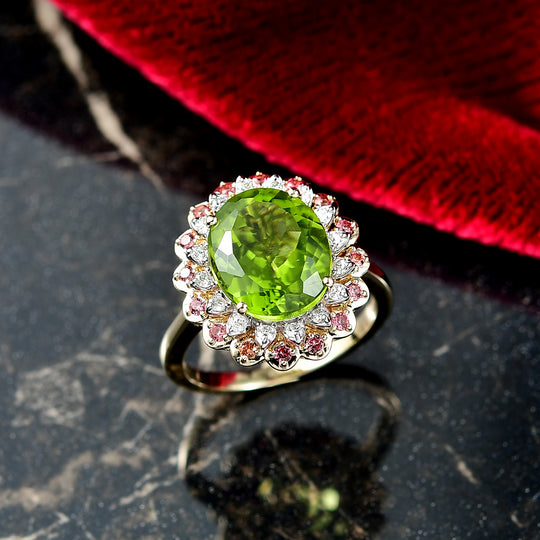 LUXURIANT DIAMOND - AAA Peridot, Padparadscha Saphir Ring 417 Gold (Größe 16.50)    ca. 5,74 ct (9-15 Werktage Lieferzeit)
