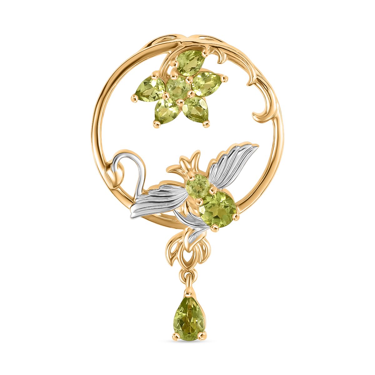 Djoy Natürlicher Peridot Anhänger 925 Silber platiniert und vergoldet ca. 1.95 ct