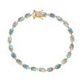 AA natürliches, äthiopisches Welo Opal und Labor Diamant 19cm Armband, 925 Silber vergoldet - 6,88 ct.