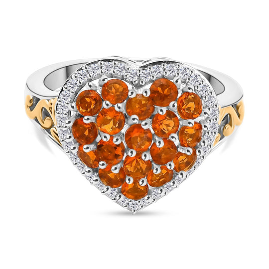 D'Joy AA Salamanca Feueropal, Weißer Zirkon Ring 925 Silber Rhodiniert und 750 Gelbgold Vermeil (Größe 18.00) ca. 1,22 ct