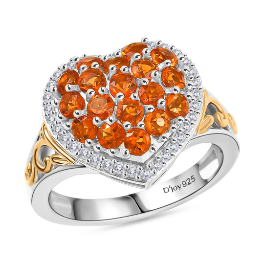 D'Joy AA Salamanca Feueropal, Weißer Zirkon Ring 925 Silber Rhodiniert und 750 Gelbgold Vermeil (Größe 18.00) ca. 1,22 ct