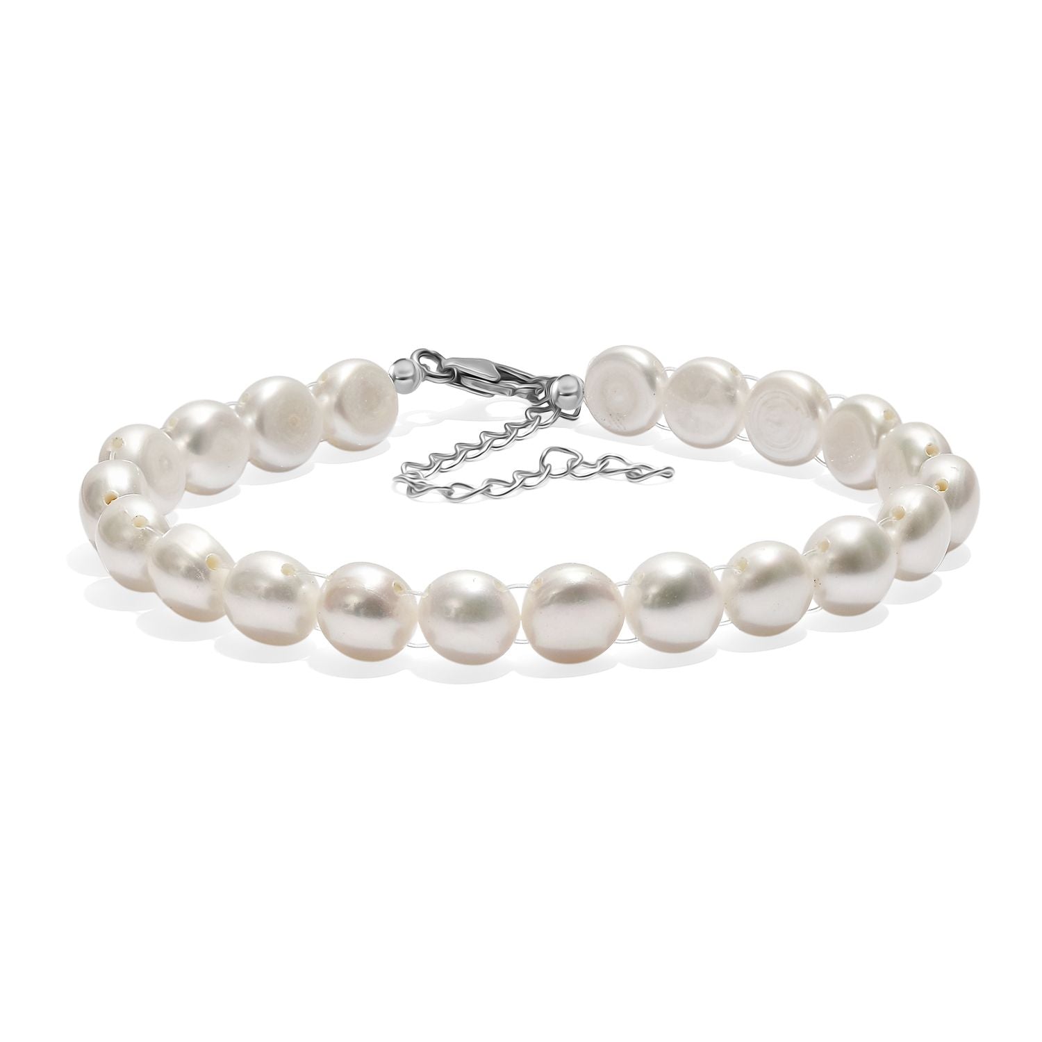 Weißes Süßwasserperle Armband, 19+5cm, 925 Silber rhodiniert