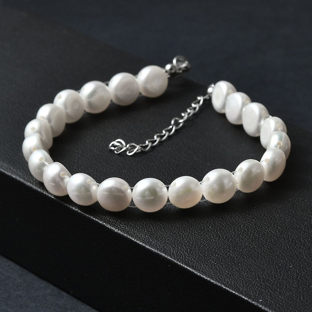 Weiße Süßwasser Perle Armband ca. 19 cm + 5cm Extender, 925 Silber rhodiniert