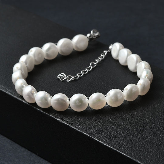 Weißes Süßwasserperle Armband, 19+5cm, 925 Silber rhodiniert