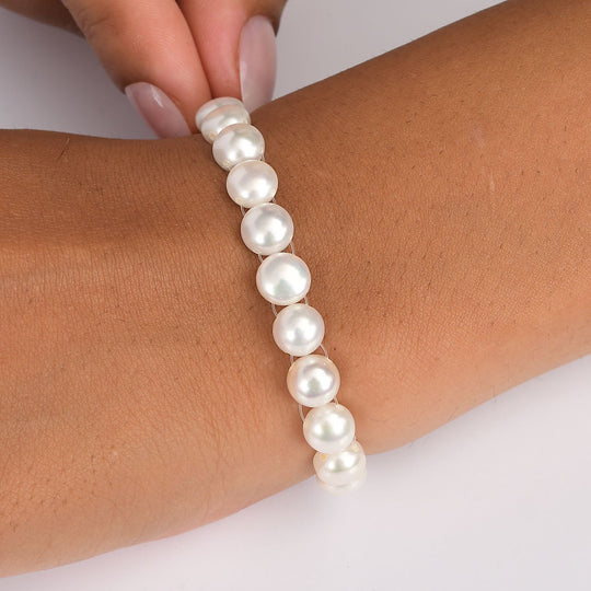 Weißes Süßwasserperle Armband, 19+5cm, 925 Silber rhodiniert