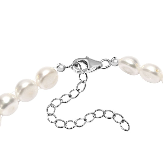 Weißes Süßwasserperle Armband, 19+5cm, 925 Silber rhodiniert