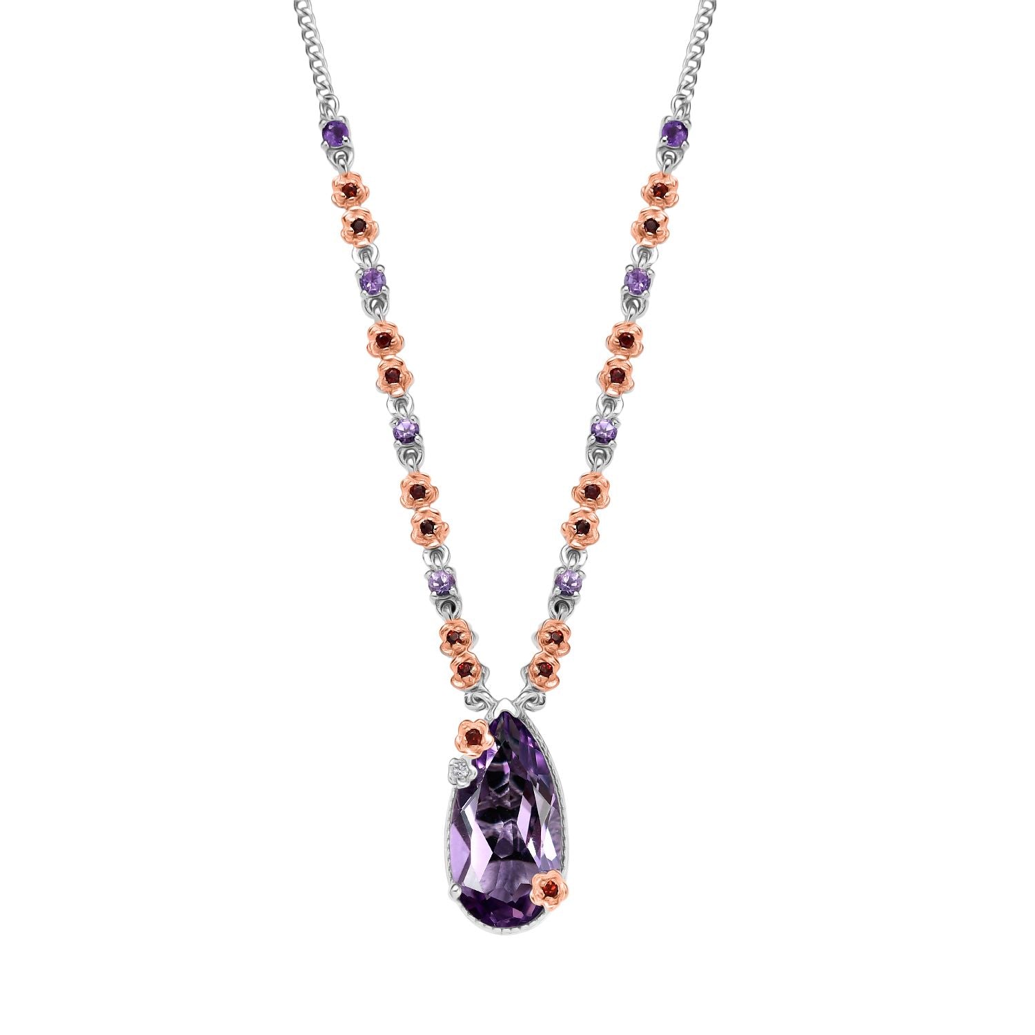 D'Joy AAA Rose De France Amethyst Halskette ca. 45 cm 925 Silber ca. 8,96 ct.