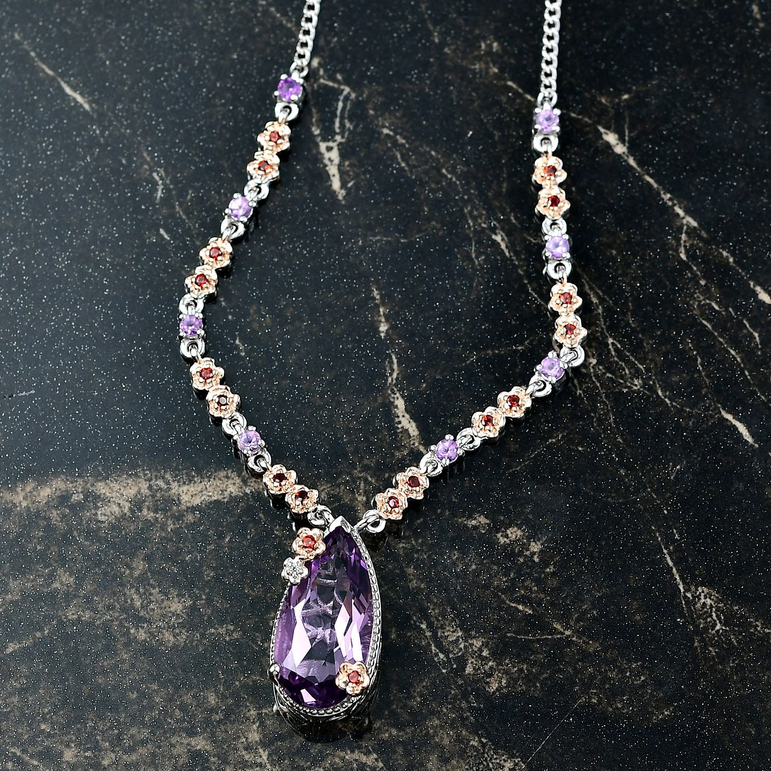 D'Joy AAA Rose De France Amethyst Halskette ca. 45 cm 925 Silber ca. 8.96 ct