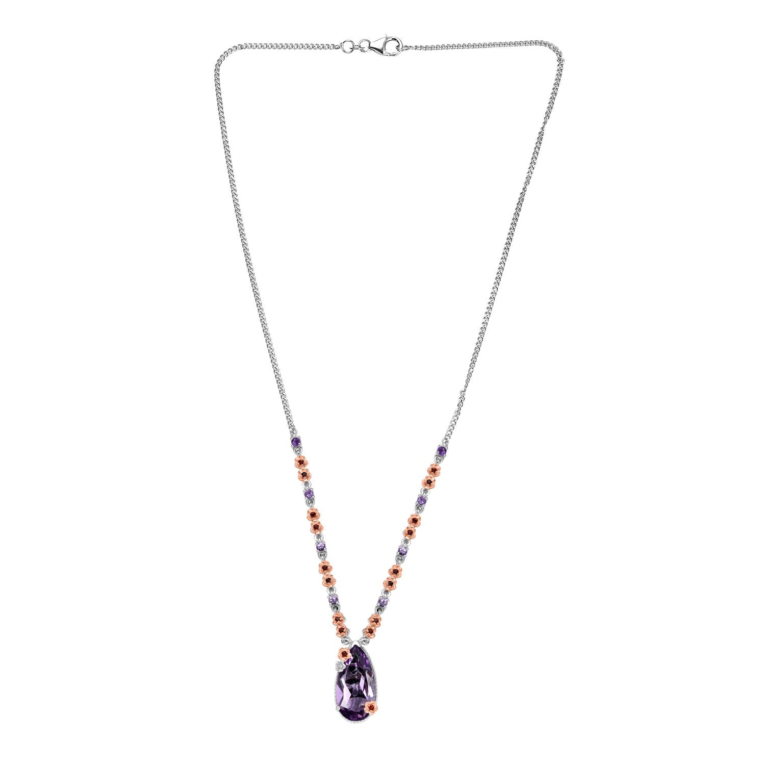 D'Joy AAA Rose De France Amethyst Halskette ca. 45 cm 925 Silber ca. 8.96 ct