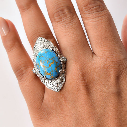 Blaues Türkis, Himmelblauer Topas Ring 316L Edelstahl (Größe 18.00) ca. 15.90 ct