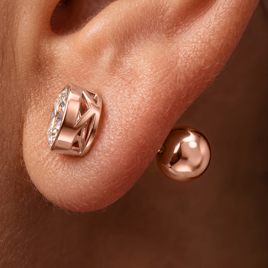 LUXURIANT piekfreie 0,50 ct. Labor Diamant Ohrstecker mit sicherem Schraubverschluss, SGL zertifiziert, VS-EF, 925 Silber mit 750 Roségold Vermeil