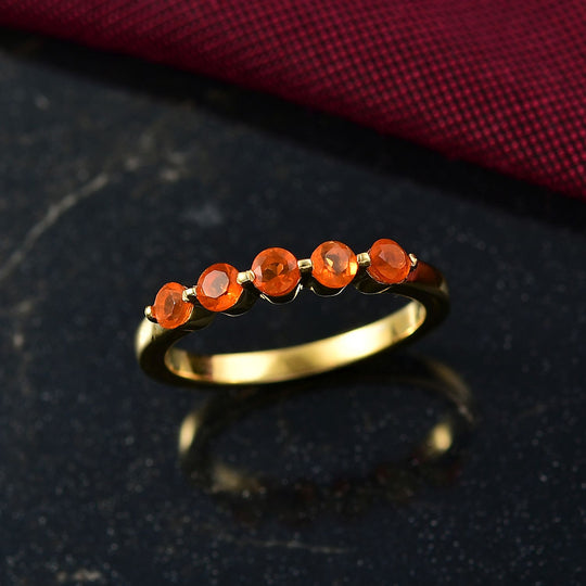 D'Joy AA Salamanca Feueropal Ring 925 Silber 750 Gelb Vergoldet ca. 0,41 ct