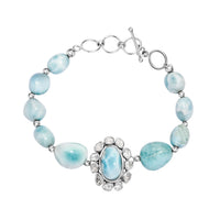 D'Joy AA Larimar und Labor Polki Diamant Armband, ca. 19 cm 925 Silber rhodiniert ca. 75.00 ct
