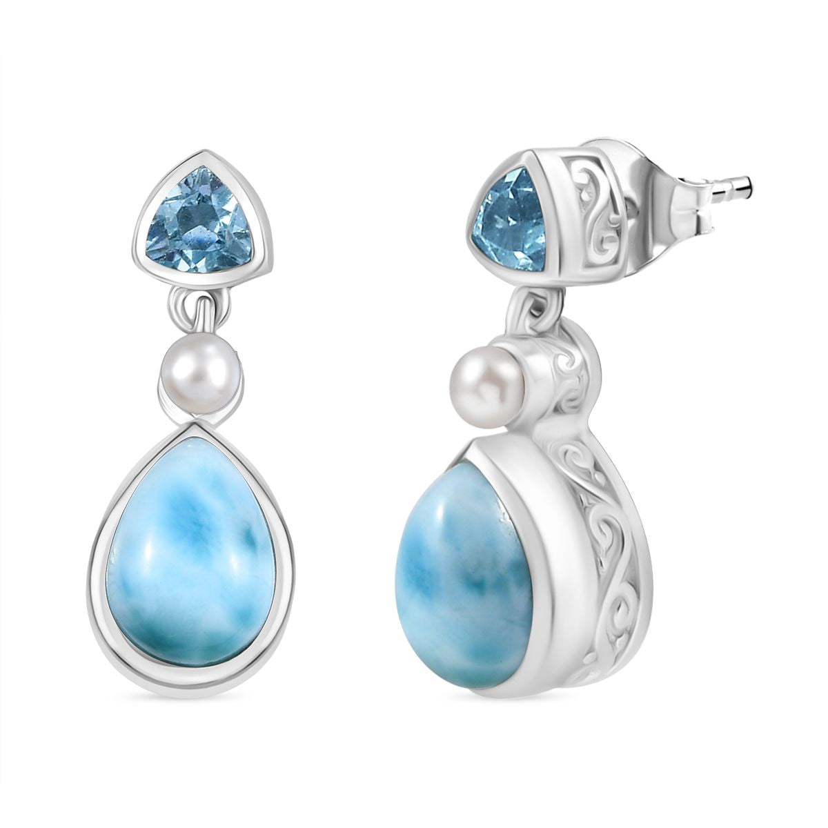 D'Joy AA Larimar, Himmelblauer Topas Ohrringe 925 Silber rhodiniert