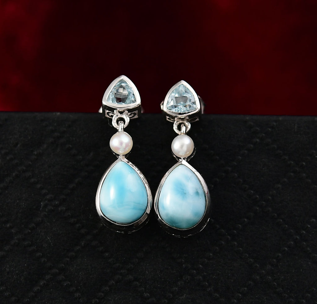 D'Joy AA Larimar, Himmelblauer Topas Ohrringe 925 Silber rhodiniert