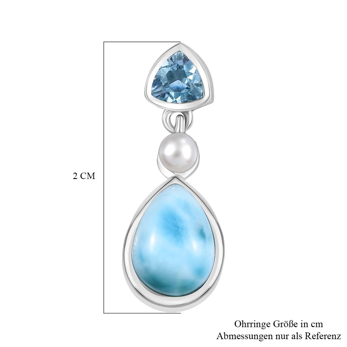 D'Joy AA Larimar, Himmelblauer Topas Ohrringe 925 Silber rhodiniert
