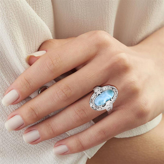 Royal Bali - Larimar Ring 925 Silber (Größe 17.00) ca. 7,89 ct