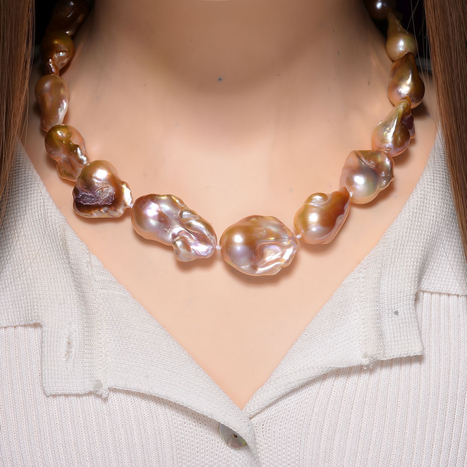 Exklusives Angebot- AAAA Mehrfarbige Süßwasser Barockperle Collier, ca. 45 cm 925 Silber vergoldet (Perlenröße ca. 16-19 mm x 24-30 mm) 520.00 ct