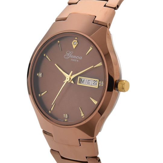 GENOA TIME V2 Uhr mit Japanischem VJ33 Quarzwerk, 36 mm, Zifferblatt mit Kristallen und Datumsanzeige, Armband aus Wolframstahl, 3 ATM wasserdicht, vergoldet