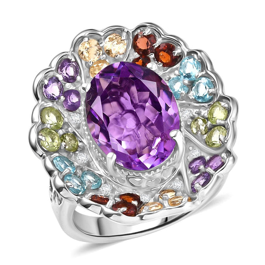 D'Joy AAA Rose De France Amethyst, Mosambik Granat Ring 925 Silber rhodiniert (Größe 19.00) ca. 8.06 ct