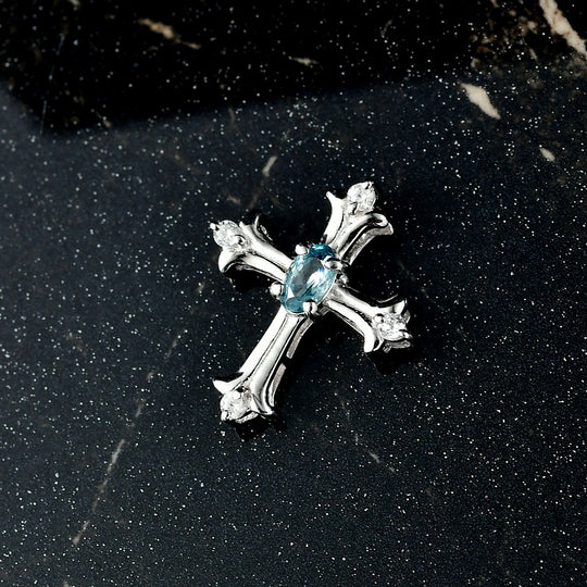 AA Blauer Zirkon, Weißer Zirkon Anhänger 925 Silber rhodiniert ca. 0.50 ct