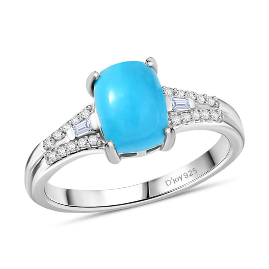 D'Joy AA Sleeping Beauty Türkis, Moissanit Ring 925 Silber rhodiniert ca. 1,47 ct
