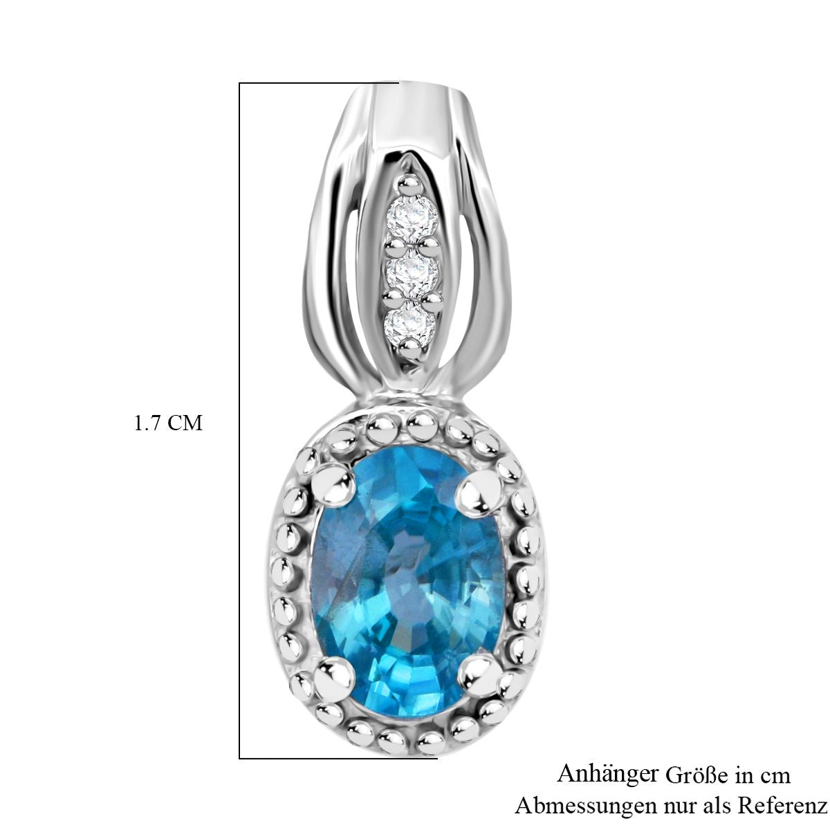 D’joy Blauer Zirkon, Weißer Zirkon Anhänger 925 Silber rhodiniert ca. 1.29 ct