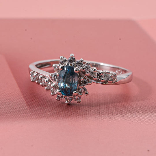 AA Blauer Zirkon, Weißer Zirkon Ring 925 Silber rhodiniert (Größe 18.00) ca. 1.16 ct