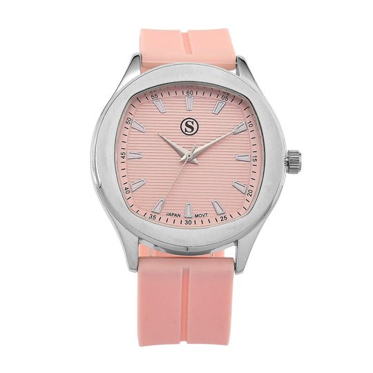STRADA - Uhr mit japanischem Uhrwerk, silbernem Gehäuse und rotem Silikonarmband