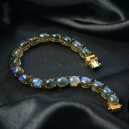 D'Joy AAA Labradorit Armband ca. 19 cm 925 Silber 750 Gelbgold Vermeil ca. 47.54 ct