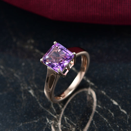 D'Joy ASSCHER-SCHLIFF AAA Rose De France Amethyst Ring 925 Silber 750 rosévergoldet (Größe 21.00) ca. 2.53 ct