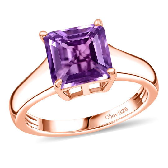D'Joy ASSCHER-SCHLIFF AAA Rose De France Amethyst Ring 925 Silber 750 rosévergoldet (Größe 21.00) ca. 2.53 ct