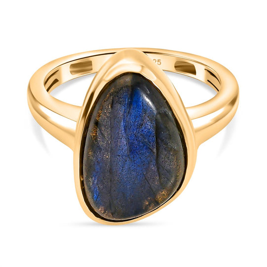 D'Joy AAA Labradorit Ring 925 Silber 750 Gelb Vergoldet (Größe 18.00) ca. 6,66 ct