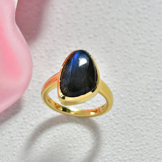 D'Joy AAA Labradorit Ring 925 Silber 750 Gelb Vergoldet (Größe 18.00) ca. 6,66 ct