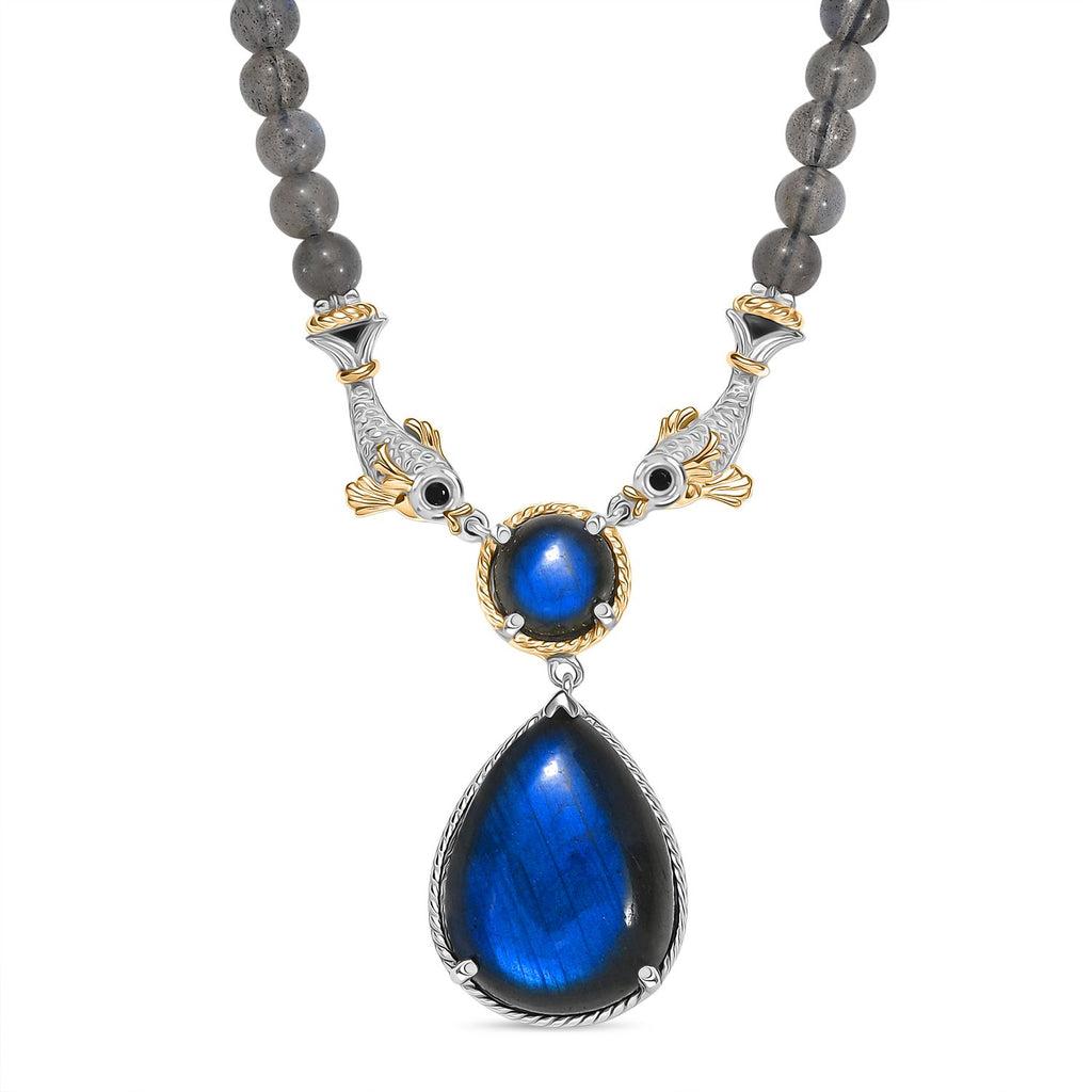 D'Joy AAA Labradorit Halskette ca. 45 cm 925 Silber Rhodiniert und 750 Gelbgold Vermeil ca. 65.52 ct