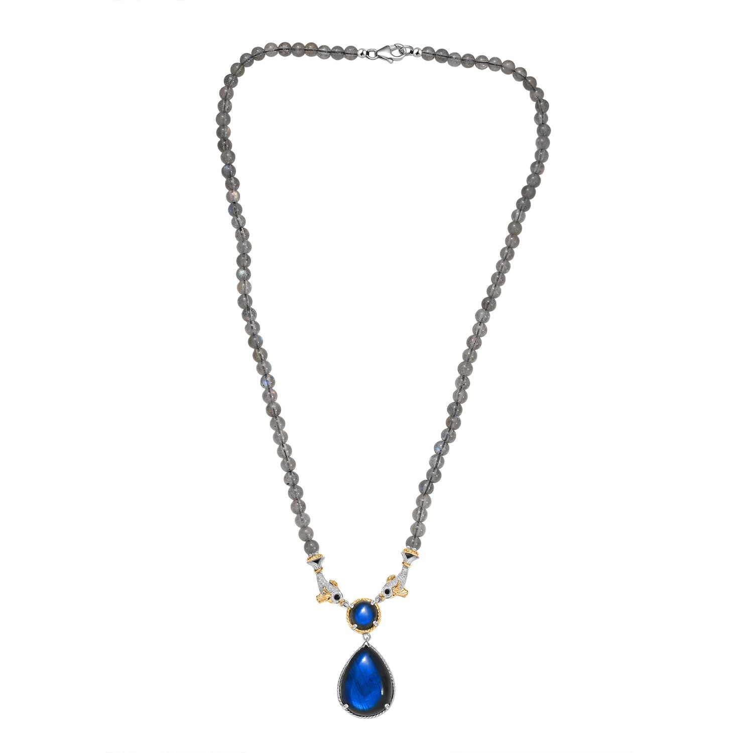 D'Joy AAA Labradorit Halskette ca. 45 cm 925 Silber Rhodiniert und 750 Gelbgold Vermeil ca. 65.52 ct